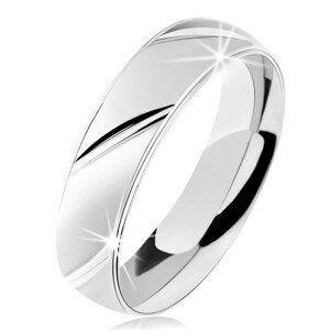 Prsten ze stříbra 925, matný povrch, šikmé lesklé zářezy - Velikost: 62