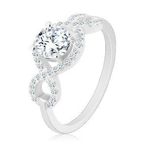 Zásnubní prsten, stříbro 925, zirkonové vlnky, kulatý broušený zirkon - Velikost: 50