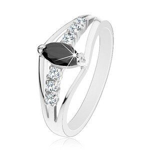 Třpytivý prsten ve stříbrném odstínu, čiré zirkonové linie, barevné zrnko - Velikost: 58, Barva: Čirá