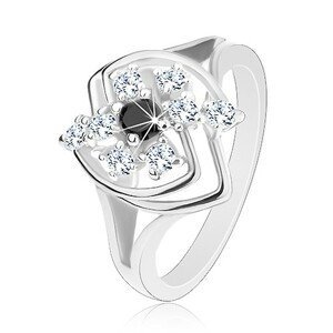 Prsten ve stříbrném odstínu, blýskavý zirkonový květ v asymetrickém obrysu - Velikost: 50, Barva: Modrá