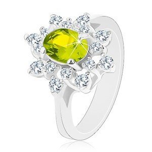 Prsten se stříbrným odstínem, blýskavý zeleno-čirý květ - Velikost: 54