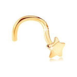 Zlatý zahnutý piercing do nosu 585 - lesklá pěticípá hvězdička