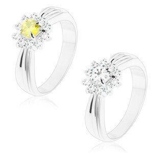 Třpytivý prsten s podlouhlými zářezy, broušený květ z kulatých zirkonů - Velikost: 55, Barva: Čirá