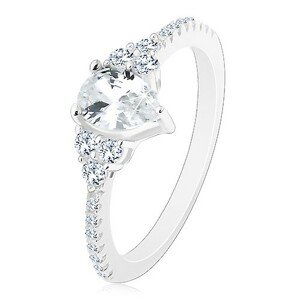 Stříbro 925 - zásnubní prsten, vroubkované okraje se zirkonky, blýskavá čirá slza - Velikost: 51