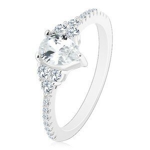 Stříbro 925 - zásnubní prsten, vroubkované okraje se zirkonky, blýskavá čirá slza - Velikost: 51