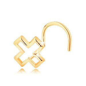 Piercing do nosu ze žlutého 14K zlata - kontura písmene X, zahnutý