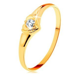 Zlatý prsten 585 - blýskavé srdíčko se vsazeným kulatým zirkonem - Velikost: 52