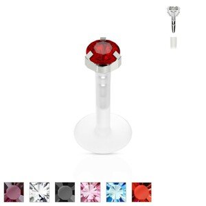 Labret z chirurgické oceli a z BioFlexu, kulatý třpytivý zirkon - Rozměr: 1,2 mm x 6 mm x 2 mm, Barva zirkonu: Čirá - C