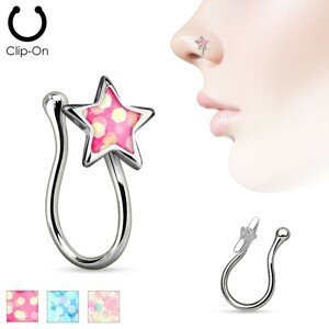 Nepravý piercing do nosu z chirurgické oceli, hvězdička s glitrovou glazurou - Barva: Bílá