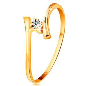 Prsten ze žlutého zlata 585 - zářivý čirý briliant, tenká zahnutá ramena - Velikost: 59