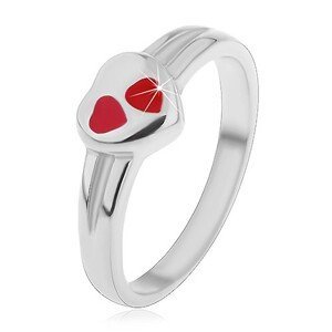 Dětský prsten z chirurgické oceli, stříbrná barva, srdce s červenou glazurou - Velikost: 44