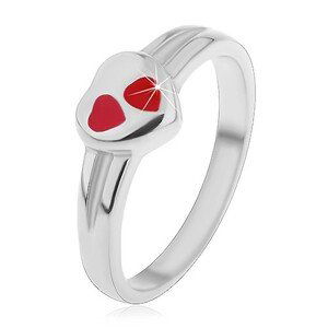 Dětský prsten z chirurgické oceli, stříbrná barva, srdce s červenou glazurou - Velikost: 45