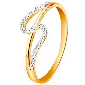 Diamantový prsten ze 14K zlata, rovné a zvlněné rameno, drobné čiré diamanty - Velikost: 50