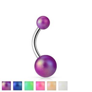 Piercing do bříška stříbrné barvy, ocel 316L, barevné perleťové kuličky - Barva piercing: Oranžová