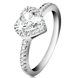 Stříbrný prsten 925 - třpytivé srdce s čirým zirkonovým lemem - Velikost: 54