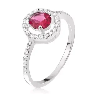 Stříbrný prsten 925 - kulatý růžovočervený zirkon, čirá obruba - Velikost: 47