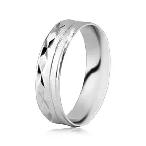 Prsten z 925 stříbra - povrch s diagonálním vroubkováním, zářezy ve tvaru X, tenké linie - Velikost: 49