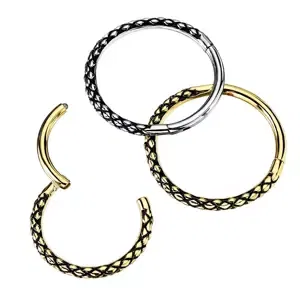 Kulatý piercing z chirurgické oceli - motiv ještěří kůže, patina, 8 mm - Barva: Ocelově šedá
