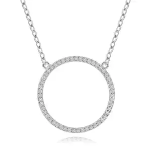Stříbrný náhrdelník 925 - obrys kruhu s čirými zirkony, rhodiovaný
