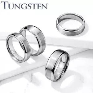 Wolframový prsten stříbrné barvy, broušený středový pásek, hladký okraj, 6 mm - Velikost: 49