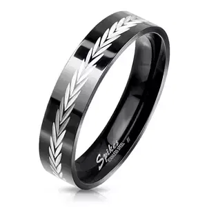 Černý ocelový prsten - řada šikmých zářezů stříbrné barvy - Velikost: 60
