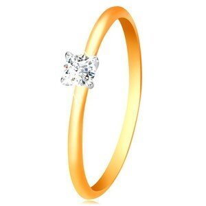 Zlatý 14K prsten - úzká vypouklá ramena, zirkon v kotlíku z bílého zlata - Velikost: 58