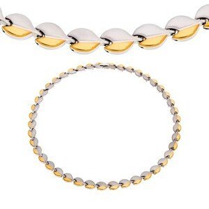 Ocelový náhrdelník s magnety, oblé články stříbrné a zlaté barvy