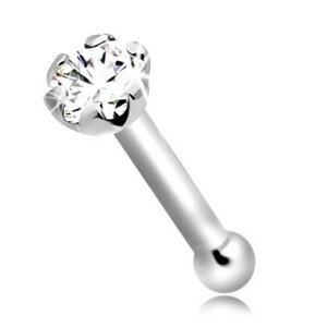 Rovný piercing do nosu z bílého 14K zlata s blýskavým briliantem, 1,5 mm