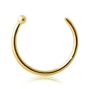 Piercing do nosu ze žlutého 9K zlata - lesklý kroužek ukončený kuličkou - Tloušťka x průměr: 0,8 mm x 8 mm