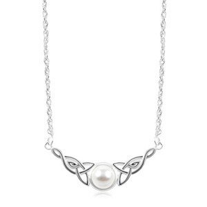 Stříbrný náhrdelník 925, bílá polokoule, keltské uzly po stranách