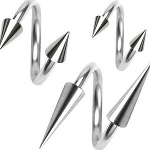 Piercing z chirurgické oceli, spirálka s hrotem, 1,6 mm - Rozměr: 11 mm x 4x6 mm