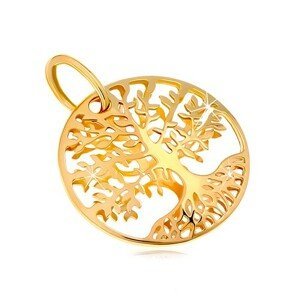 Přívěsek ze žlutého zlata 585 - kruh s vyřezávaným stromem života