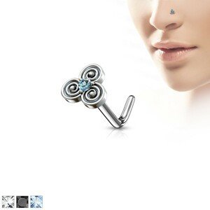 Zahnutý ocelový piercing do nosu s keltským motivem, zirkonek uprostřed - Tloušťka piercingu: 1 mm, Barva zirkonu: Černá - K