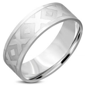 Prsten stříbrné barvy z chirurgické oceli - motiv "X", kosočtverce, 8 mm - Velikost: 59