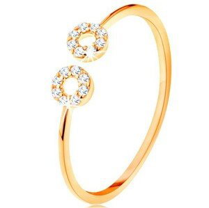 Zlatý prsten 375 s úzkými oddělenými rameny, malé zirkonové kroužky - Velikost: 49