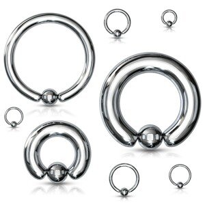 Piercing z oceli 316L - jednoduchý kroužek s kuličkou, stříbrná barva, tloušťka 4 mm - Tloušťka x průměr x velikost kuličky: 4 mm x 12 mm x 8 mm