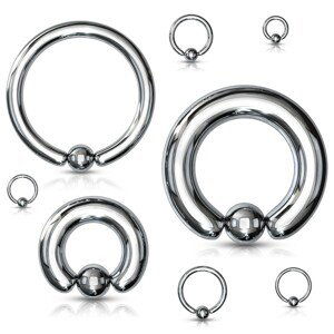 Piercing z oceli 316L - jednoduchý kroužek s kuličkou, stříbrná barva, tloušťka 4 mm - Tloušťka x průměr x velikost kuličky: 4 mm x 19 mm x 8 mm