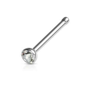 Rovný piercing do nosu z oceli 316L - třpytivý zirkon čiré barvy, tloušťka 0,6 mm