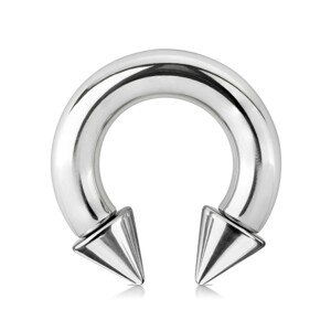 Piercing z oceli 316L - lesklá podkova s hroty, stříbrná barva, tloušťka 6 mm - Rozměr: 6 mm x 12 mm x 9x9 mm