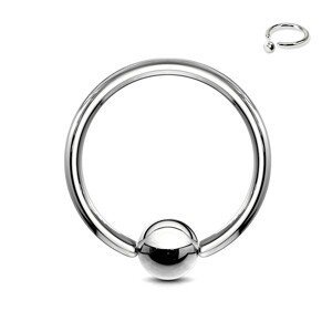 Ocelový piercing - kroužek a kulička stříbrné barvy, tloušťka 1 mm - Tloušťka x průměr x velikost kuličky: 1 mm x 11 mm x 4 mm