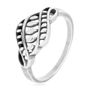 Stříbrný prsten 925 - úzká ramena, vyřezávaný ornament se zrníčky a patinou - Velikost: 51