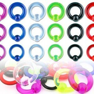 Akrylový UV piercing - kroužek s kuličkou s hladkým povrchem - Rozměr: 2 mm x 12 mm x 5 mm, Barva piercing: Čirá