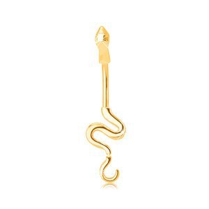 Zlatý piercing 375 do bříška - lesklý had se zvlněným ocasem