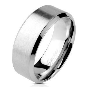 Ocelový prsten stříbrné barvy - matný proužek uprostřed, lesklé linie na okrajích, 4 mm - Velikost: 54