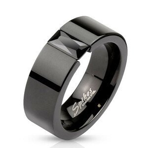 Prsten z oceli v černé barvě - blýskavý černý zirkon, 8 mm - Velikost: 60