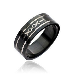 Černý prsten z oceli - vyryté křížky - Velikost: 62