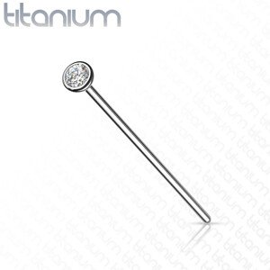 Rovný titanový piercing do nosu - stříbrná barva, kulatý čirý zirkon, 0,8 mm - Rozměr: 0,8 mm x 19 mm x 2 mm