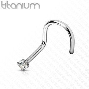 Zahnutý piercing do nosu z titanu - kulatý broušený zirkon čiré barvy, 1 mm - Rozměr: 1 mm x 6 mm x 2,5 mm