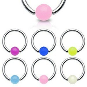 Piercing - kroužek, zářící kulička - Rozměr: 1,6 mm x 14 mm x 5 mm, Barva piercing: Růžová