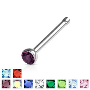 Rovný piercing do nosu z 316L oceli - barevný krystal v objímce, 1 mm - Barva zirkonu: Aqua modrá - Q